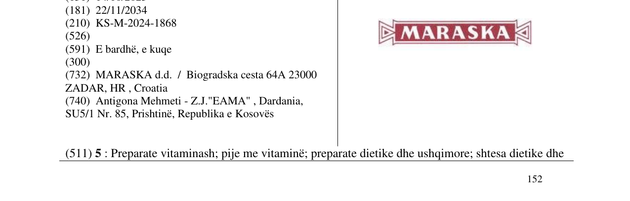 Zëri i markës MARASKA në buletin