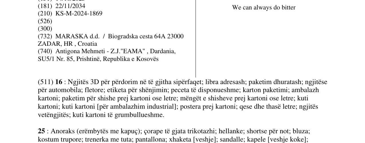 Zëri i markës We can always do bitter në buletin