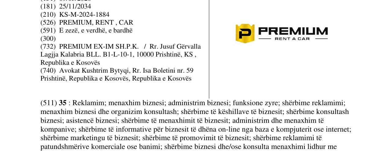 Zëri i markës PREMIUM RENT A CAR në buletin