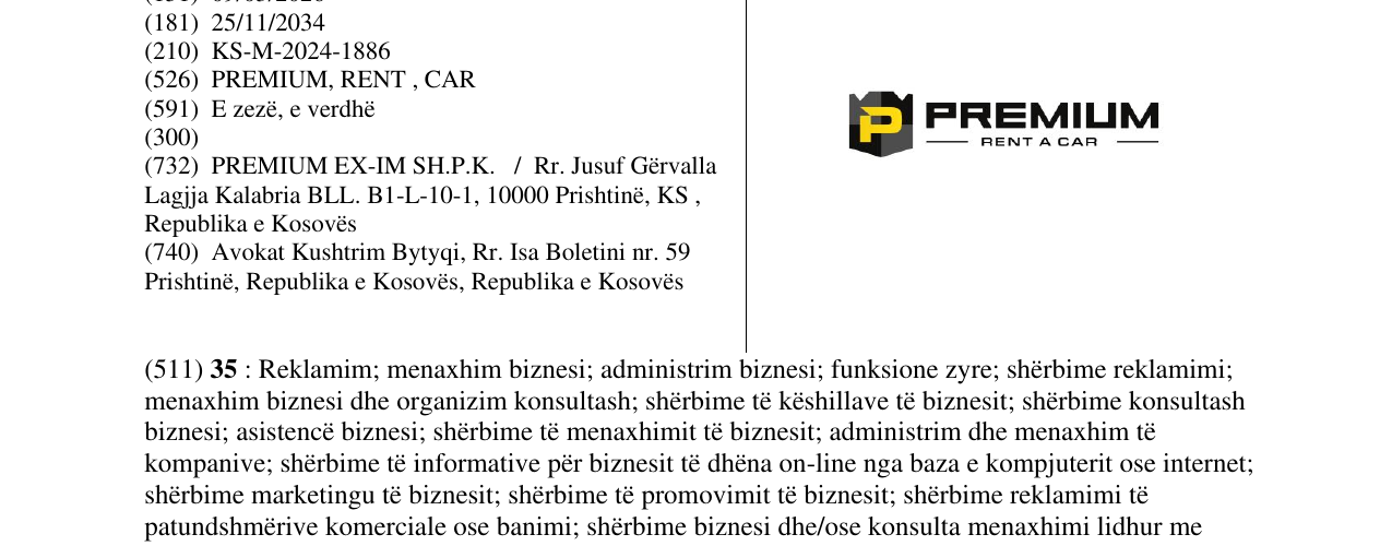 Zëri i markës PREMIUM RENT A CAR në buletin