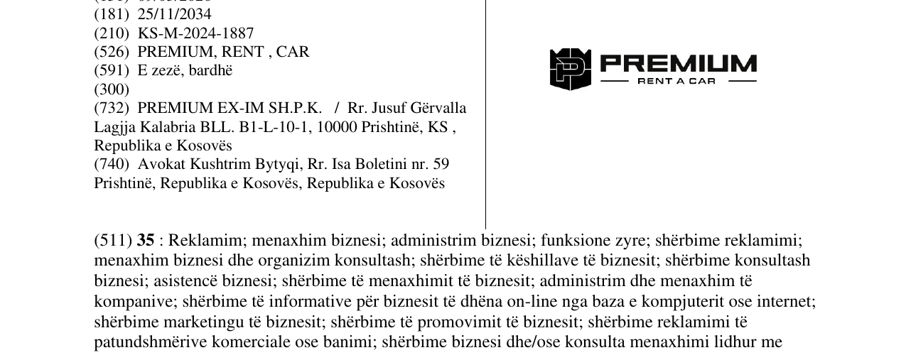 Zëri i markës PREMIUM RENT A CAR në buletin