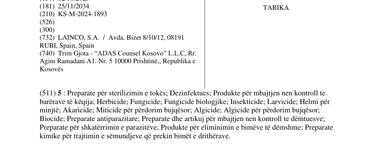 Zëri i markës TARIKA në buletin
