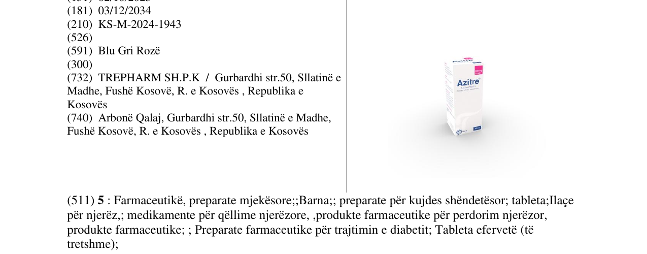 Zëri i markës Azitre 200mg/5ml në buletin