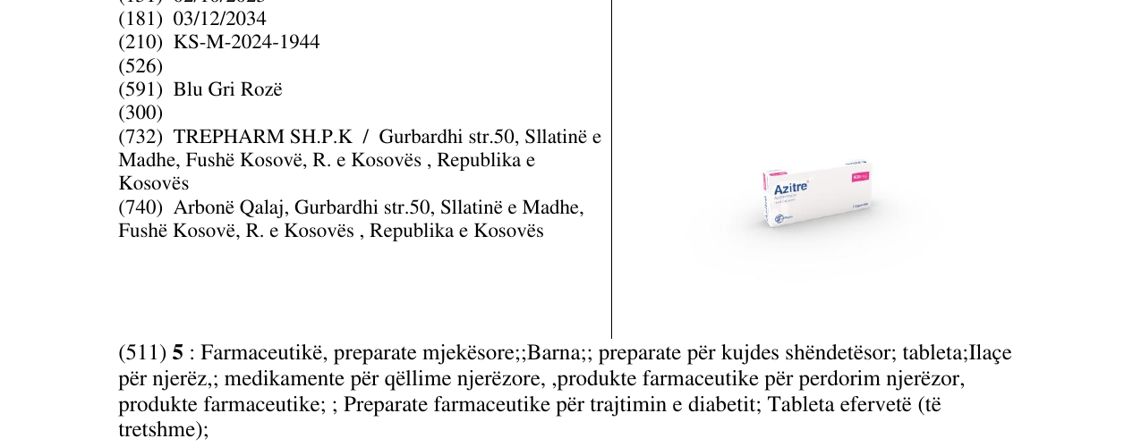 Zëri i markës Azitre 500mg në buletin
