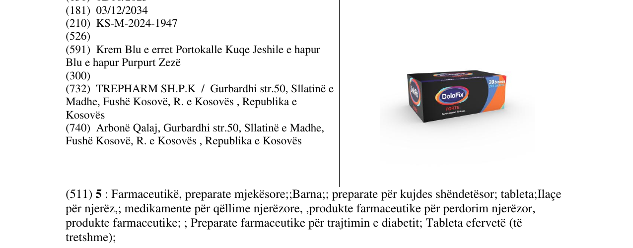 Zëri i markës DoloFix FORTE 750mg në buletin