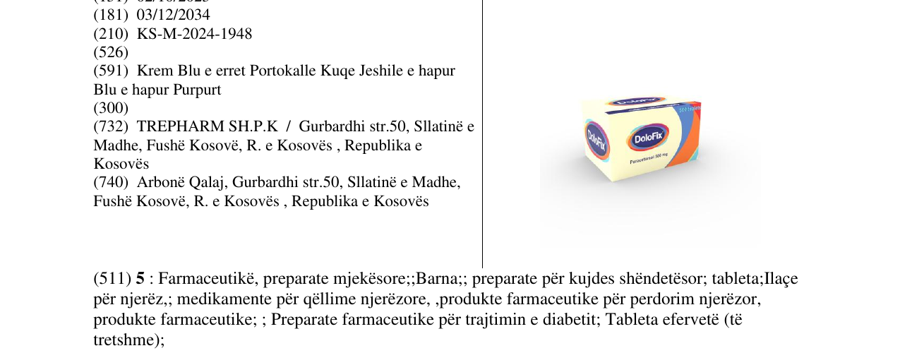 Zëri i markës DoloFix Paracetamol 500mg në buletin