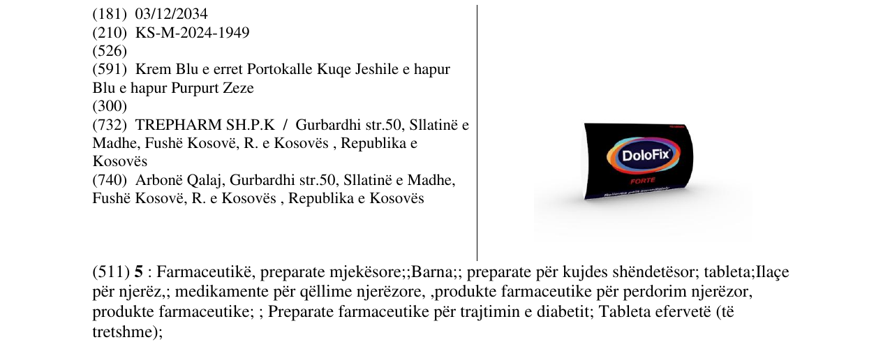 Zëri i markës DoloFIX FORTE në buletin