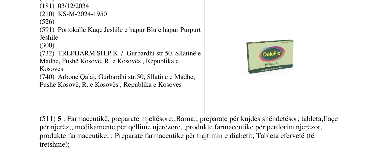 Zëri i markës DoloFix MUSCULAR në buletin