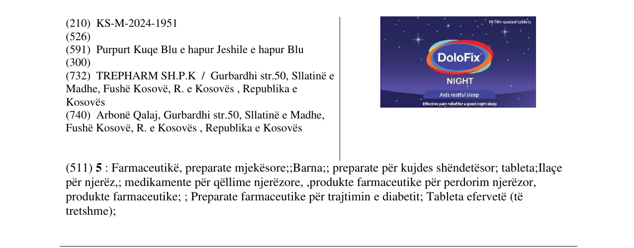 Zëri i markës DoloFix NIGHT në buletin