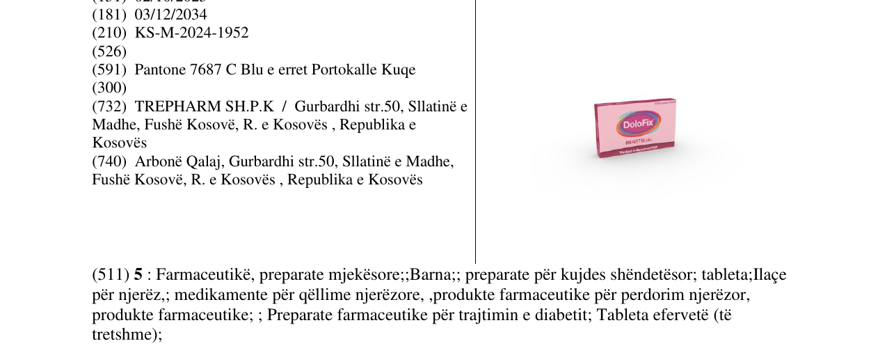 Zëri i markës DoloFix MENSTRUAL në buletin