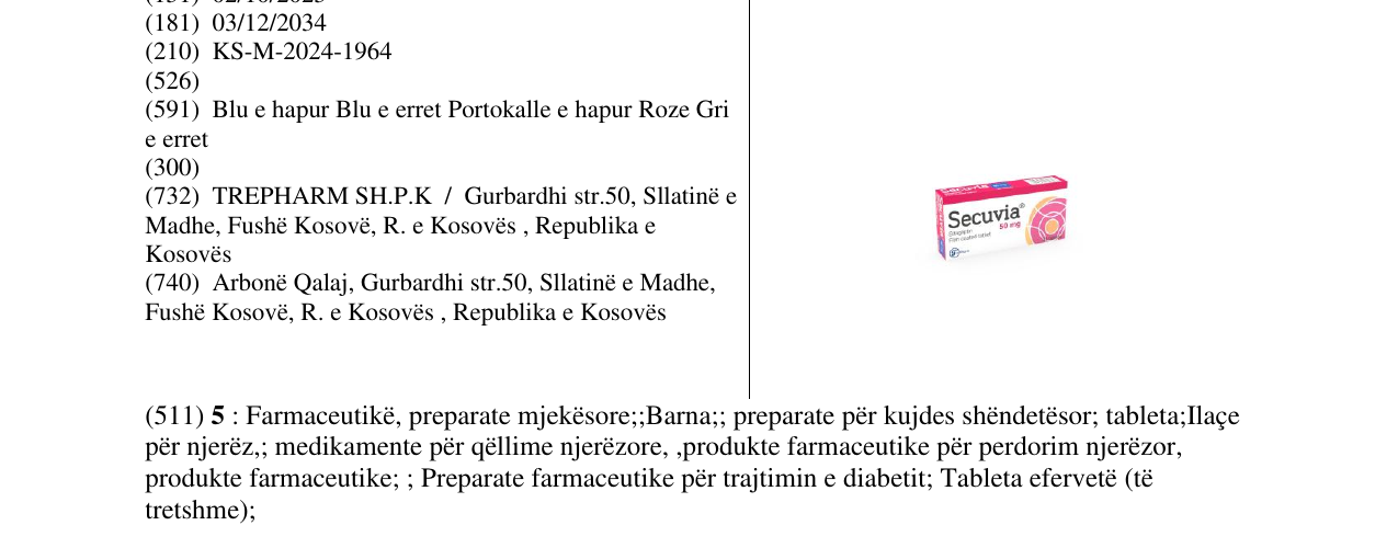 Zëri i markës Secuvia 50mg në buletin
