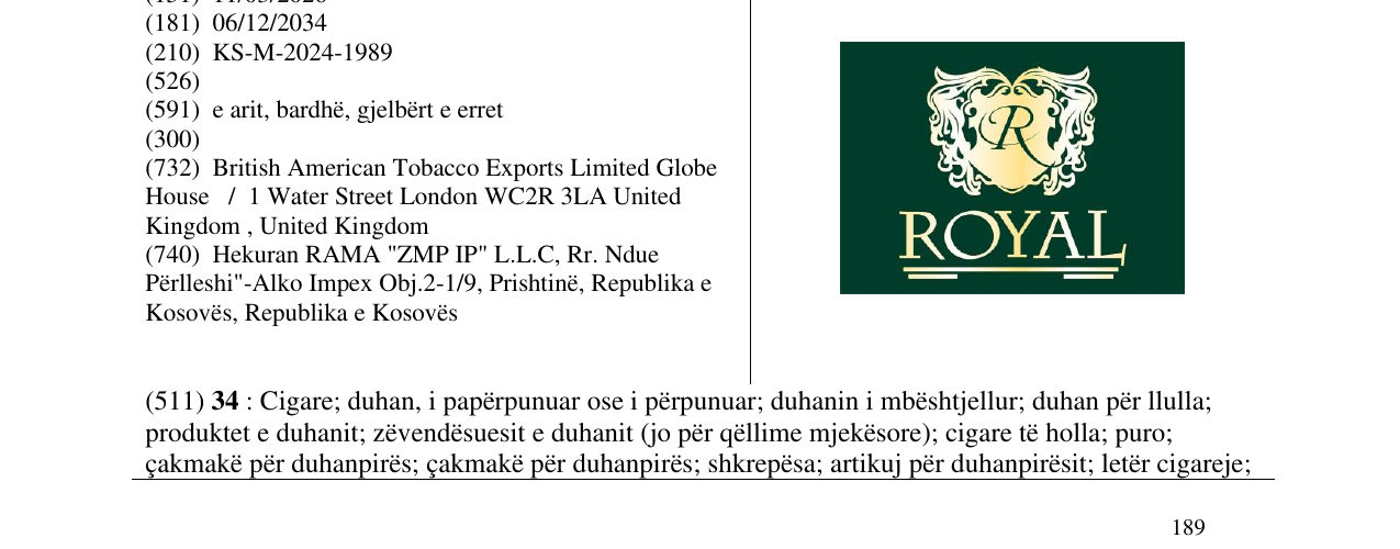 Zëri i markës ROYAL në buletin
