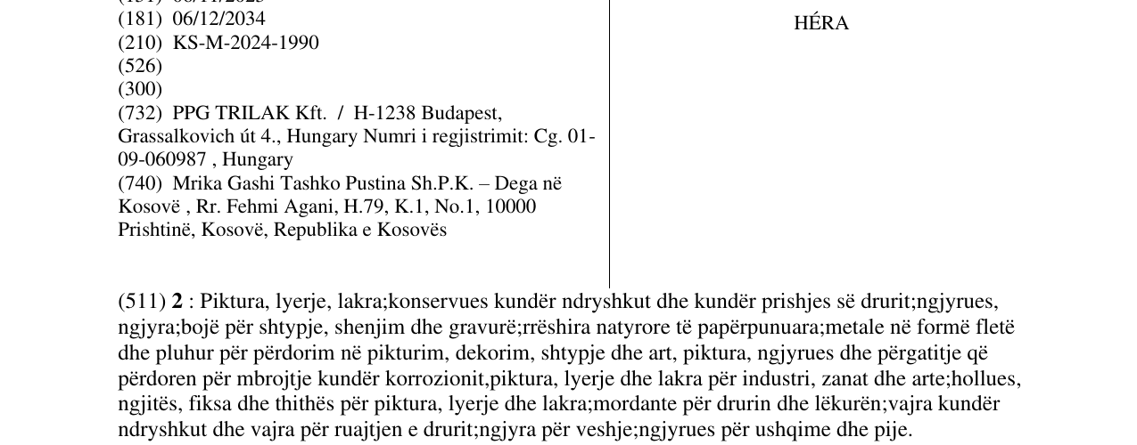 Zëri i markës HÉRA në buletin