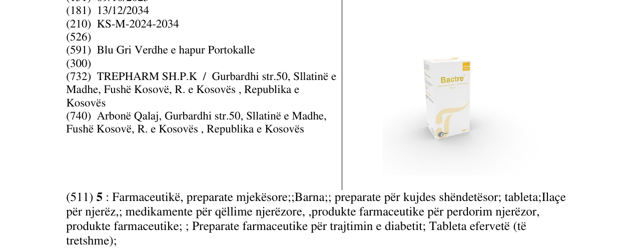 Zëri i markës Bactre 240mg/5ml në buletin