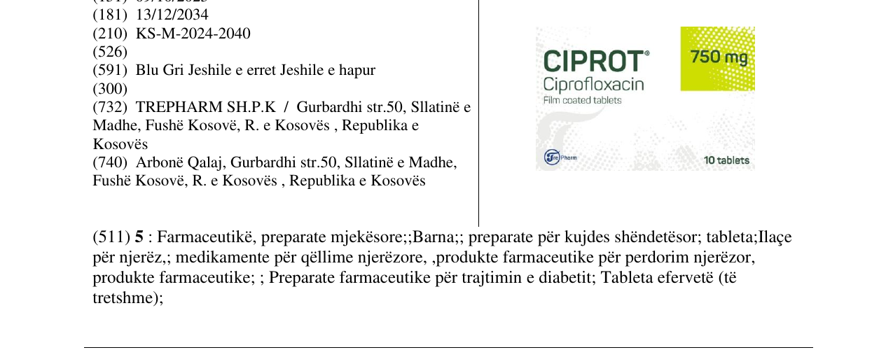 Zëri i markës CIPROT 750mg në buletin