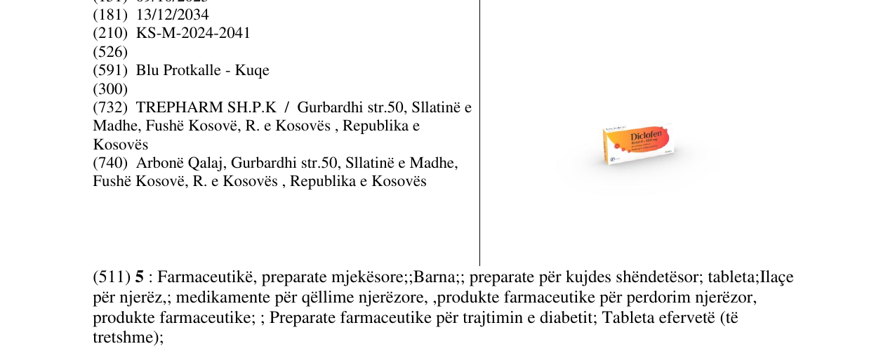 Zëri i markës Diclofen 100mg në buletin