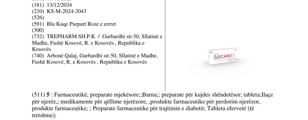 Zëri i markës LOCARD H 50mg në buletin