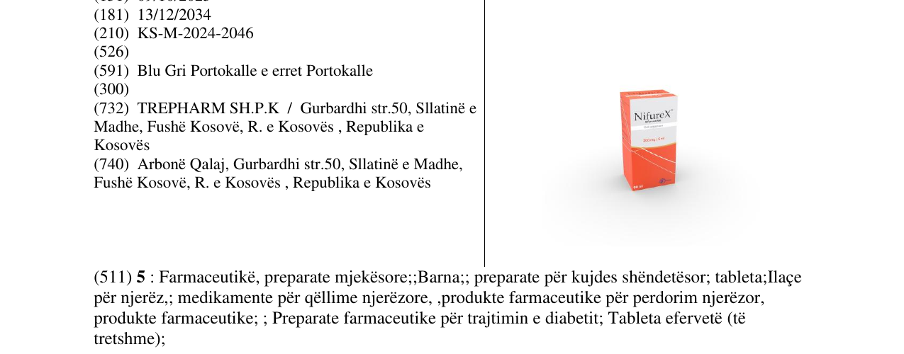 Zëri i markës NifureX 200mg /5ml në buletin