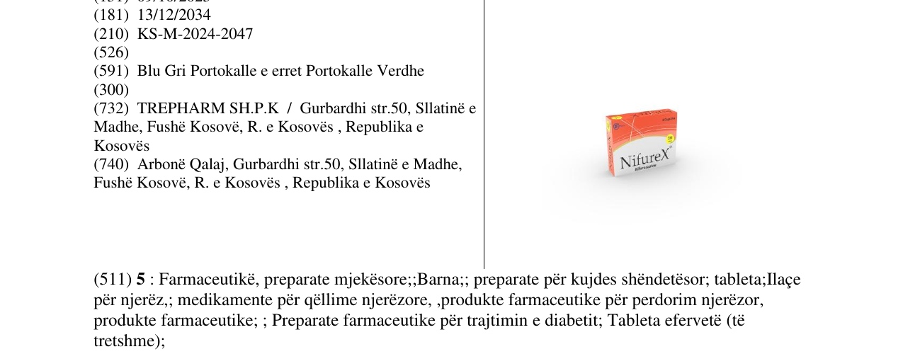 Zëri i markës NifureX 200mg në buletin