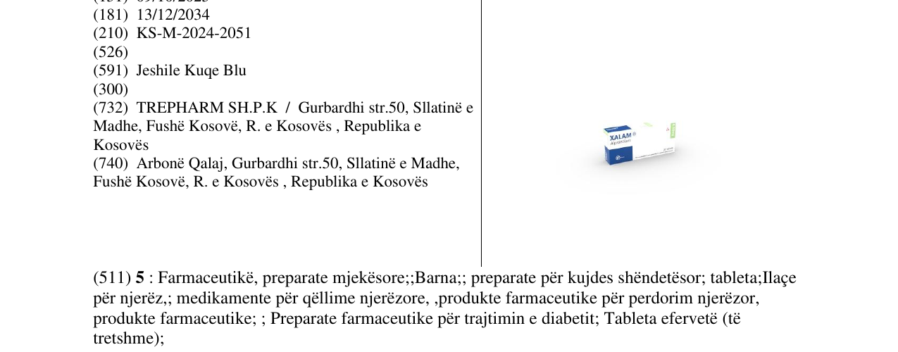 Zëri i markës XALAM 0.50mg në buletin