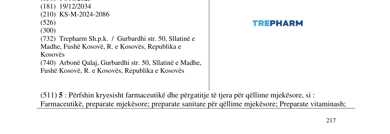 Zëri i markës TREPHARM në buletin
