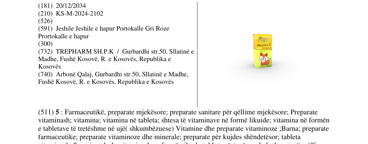 Zëri i markës HOPA VITAMIN C Kids 50mg/5ml në buletin