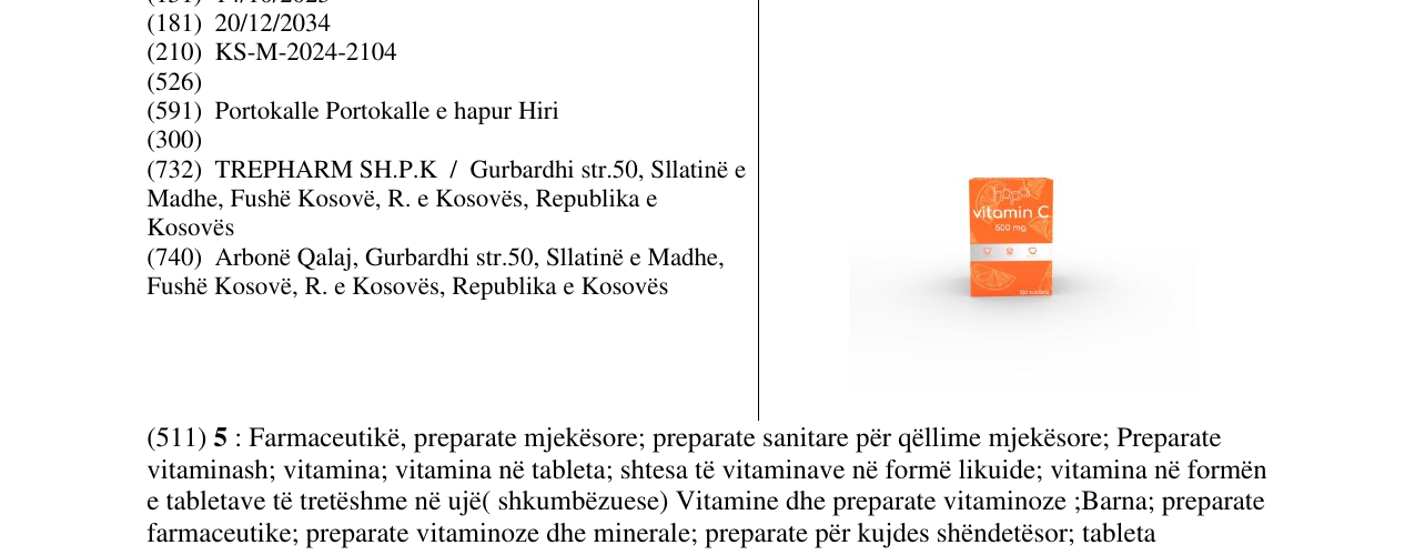 Zëri i markës vitamin C 500mg në buletin