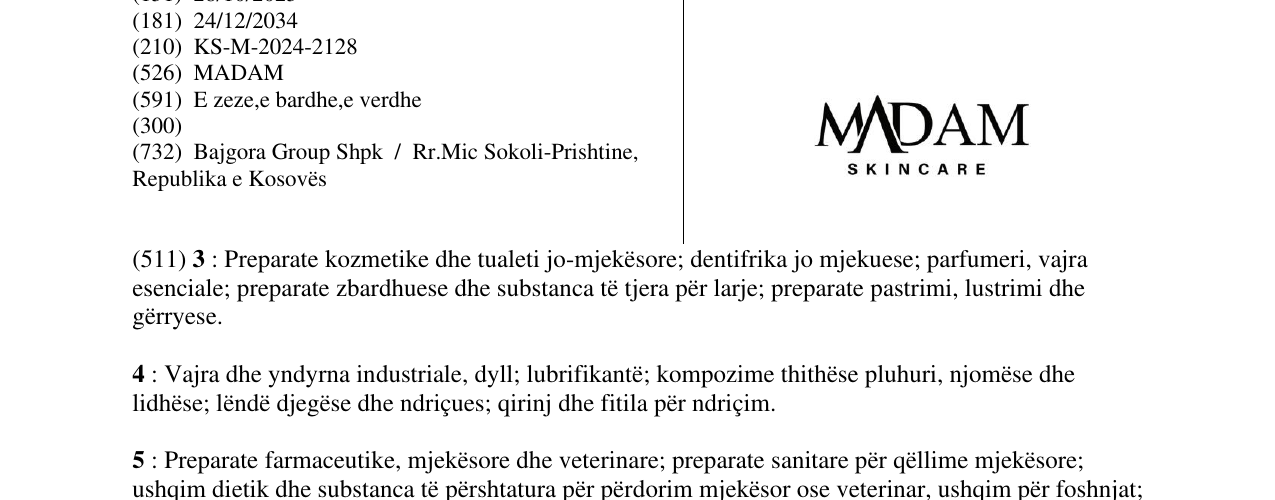 Zëri i markës MADAM SKINCARE në buletin
