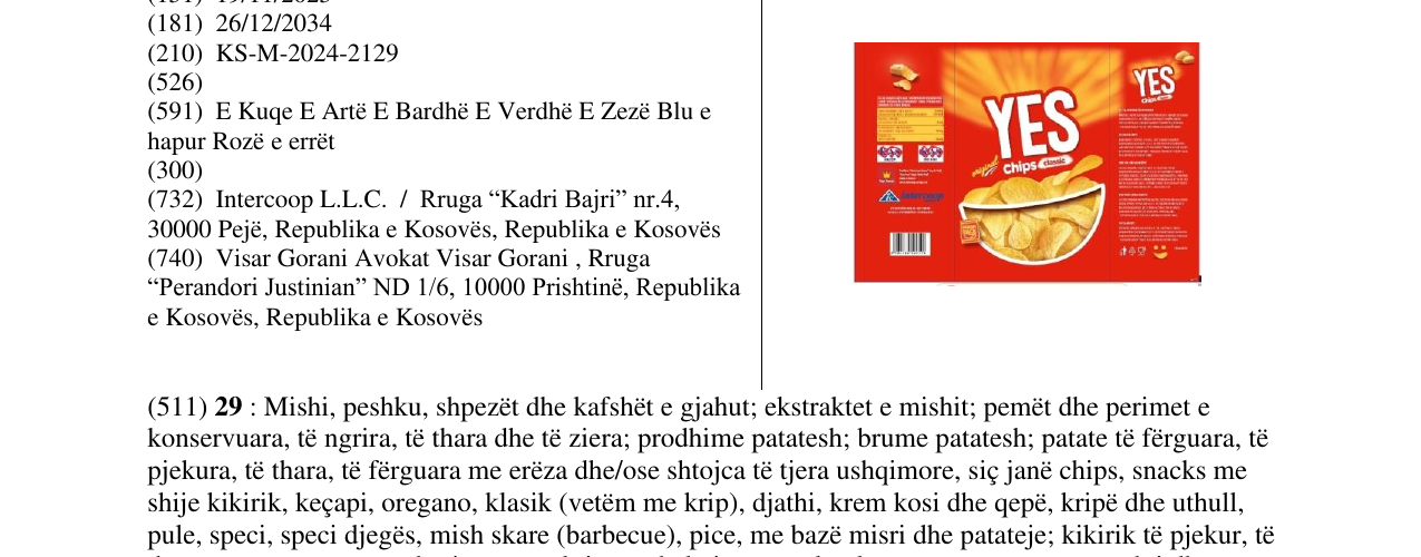 La voce del marchio YES chips nel bollettino