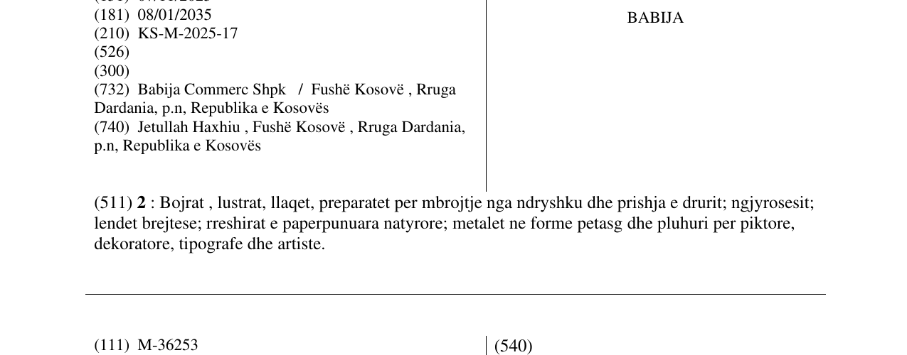 Zëri i markës BABIJA në buletin