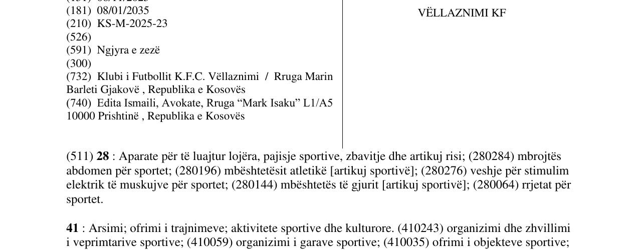 Zëri i markës VËLLAZNIMI KF në buletin
