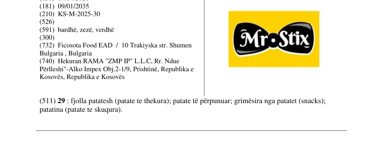 Zëri i markës Mr.Stix në buletin