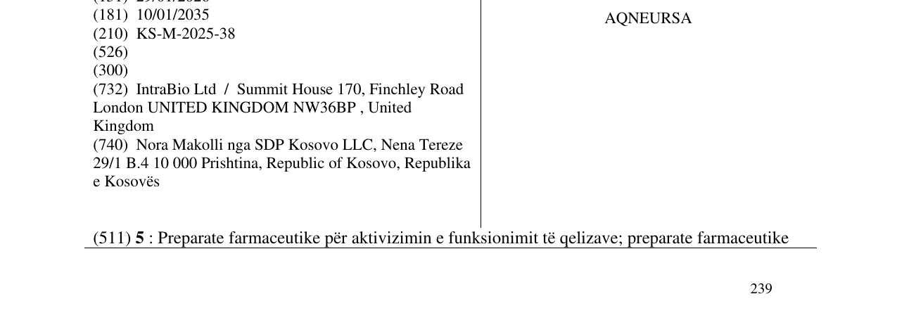 Zëri i markës AQNEURSA në buletin
