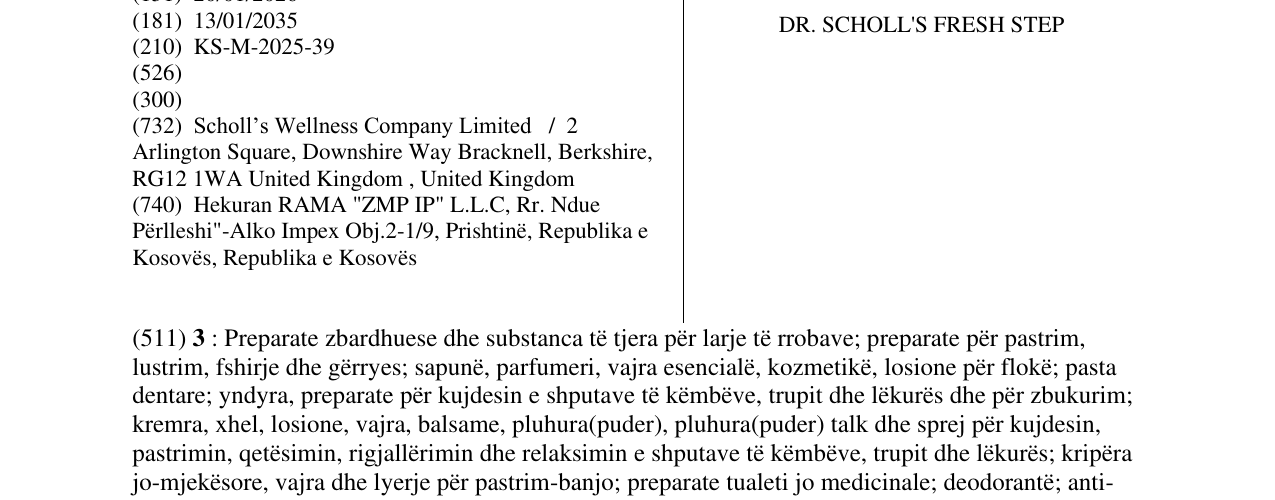 Zëri i markës DR. SCHOLL'S FRESH STEP në buletin