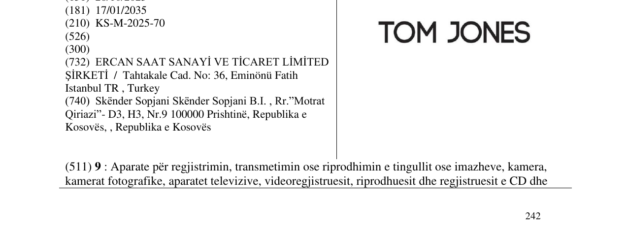 Zëri i markës TOM JONES në buletin