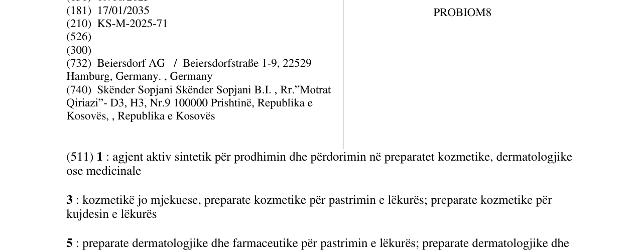 Zëri i markës PROBIOM8 në buletin
