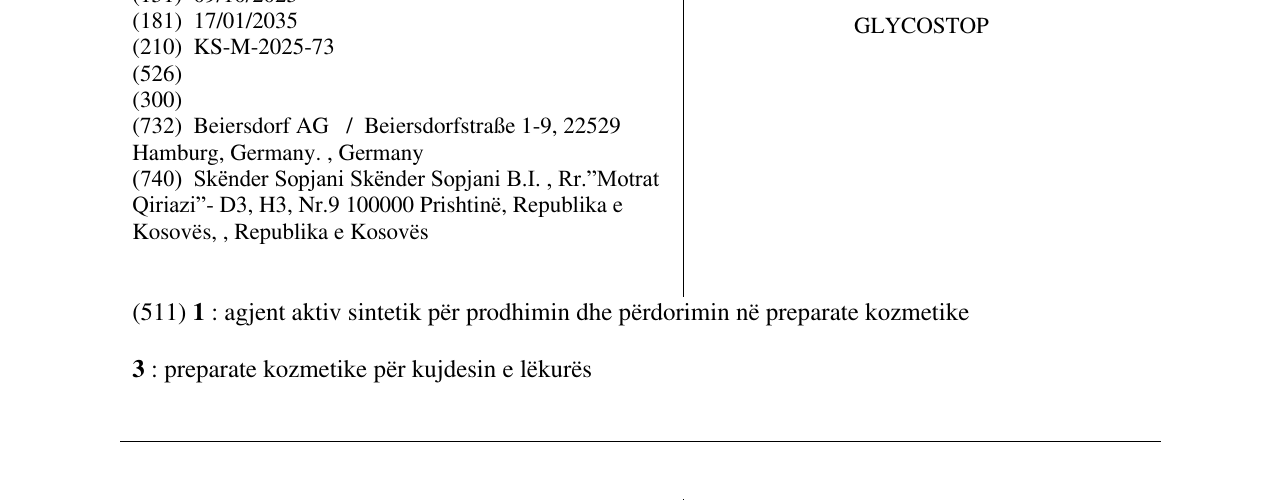 Zëri i markës GLYCOSTOP në buletin
