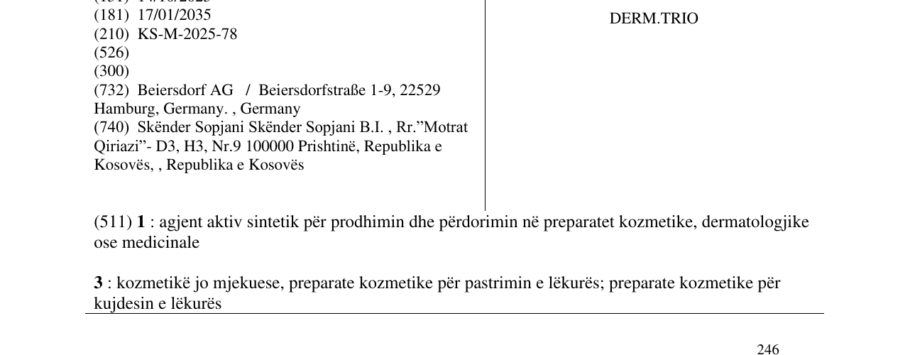 Zëri i markës DERM.TRIO në buletin