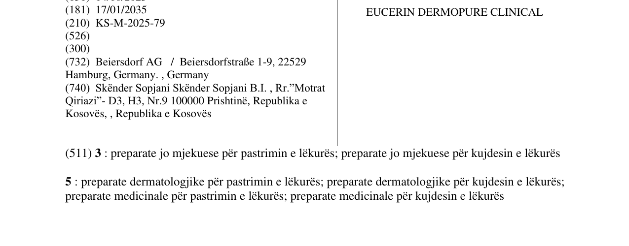 Zëri i markës EUCERIN DERMOPURE CLINICAL në buletin