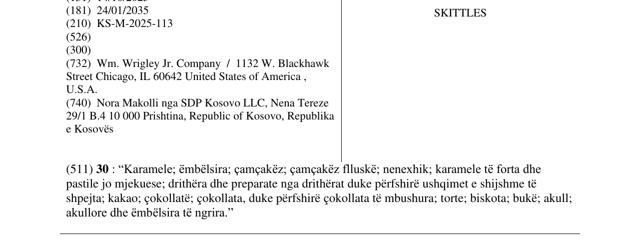 Zëri i markës SKITTLES në buletin