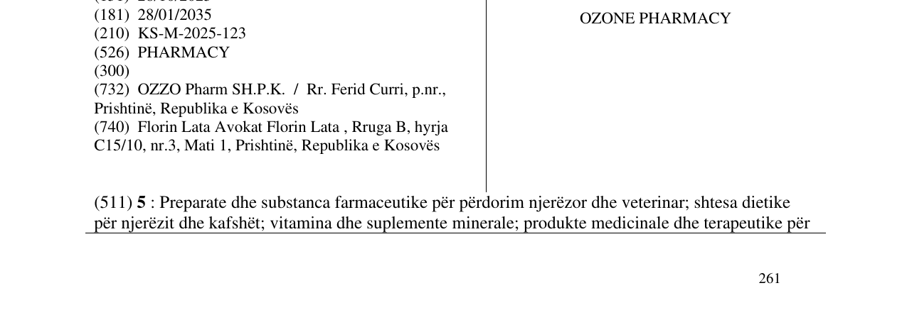 Zëri i markës OZONE PHARMACY në buletin