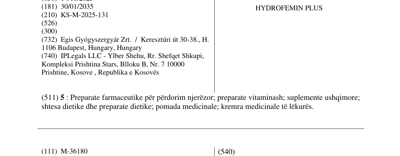 Zëri i markës HYDROFEMIN PLUS në buletin