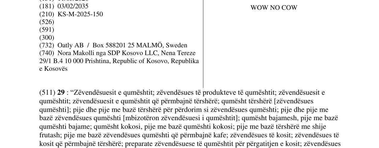 Zëri i markës WOW NO COW në buletin