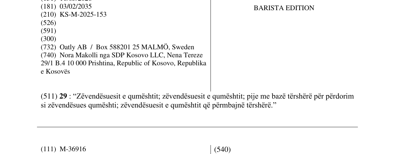 Zëri i markës BARISTA EDITION në buletin