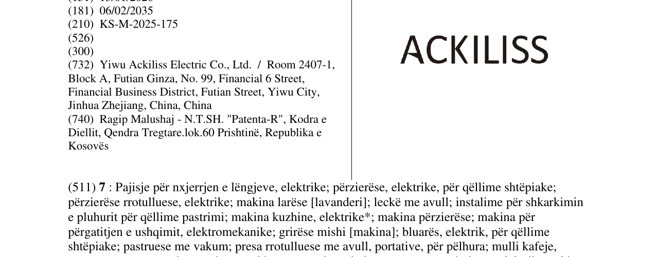 Zëri i markës ACKILISS në buletin