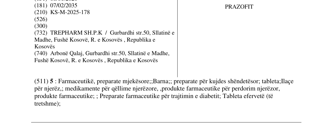 Zëri i markës PRAZOFIT në buletin