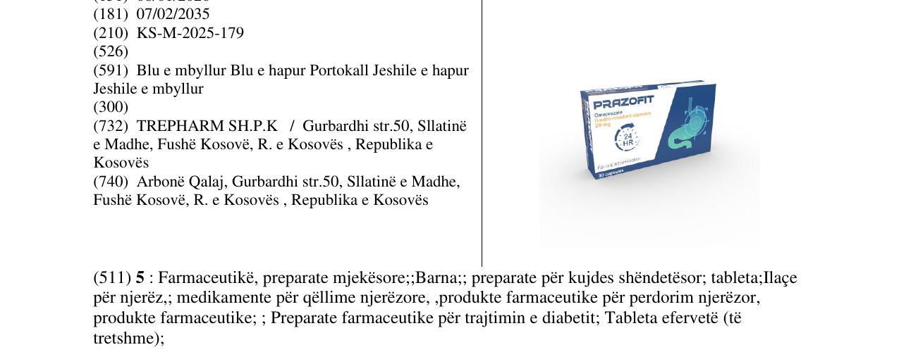 Zëri i markës PRAZOFIT në buletin