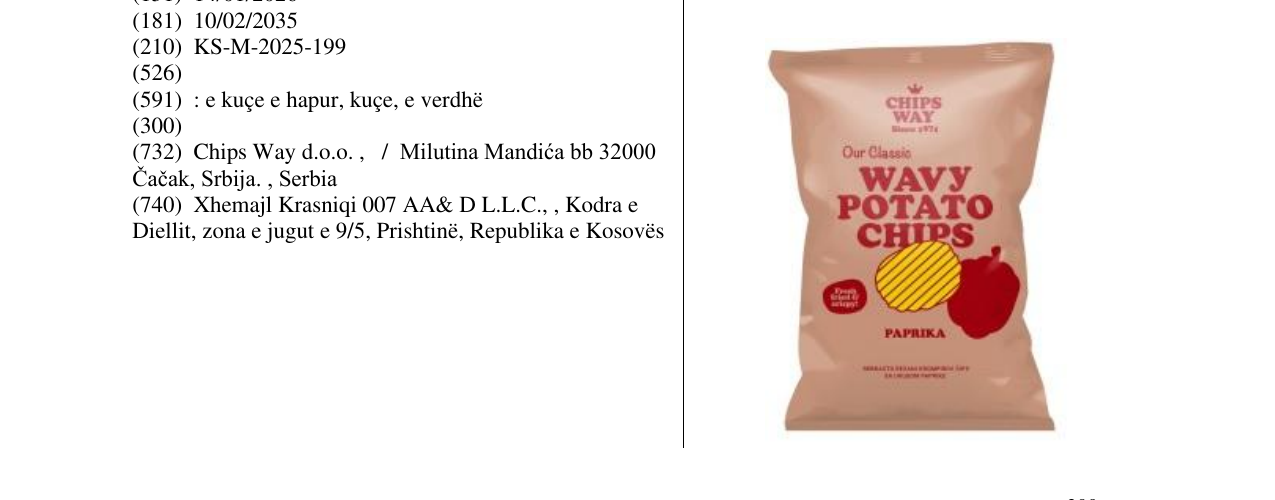 Zëri i markës WAVY POTATO CHIPS PAPRIKA në buletin