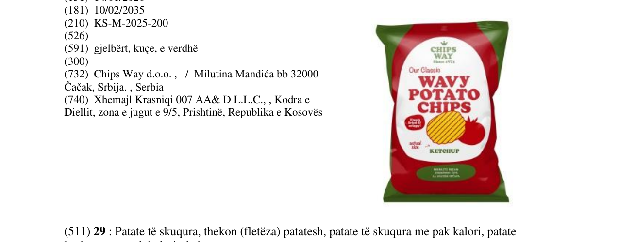 Zëri i markës WAVY POTATO CHIPS KETCHUP në buletin