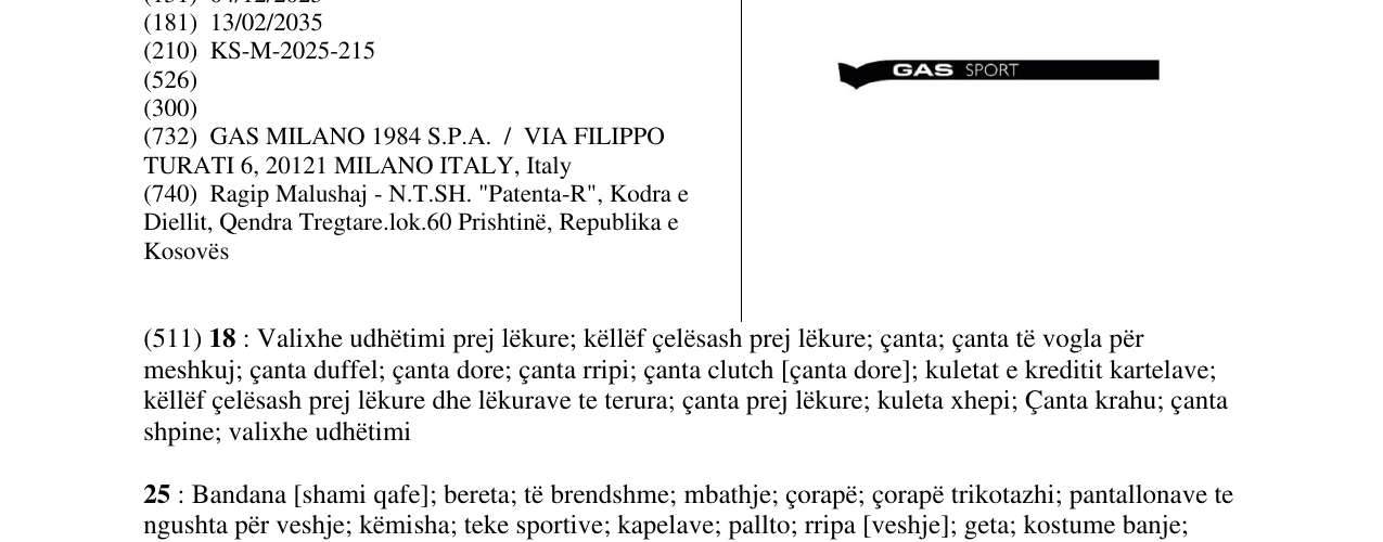 Zëri i markës GAS SPORT në buletin